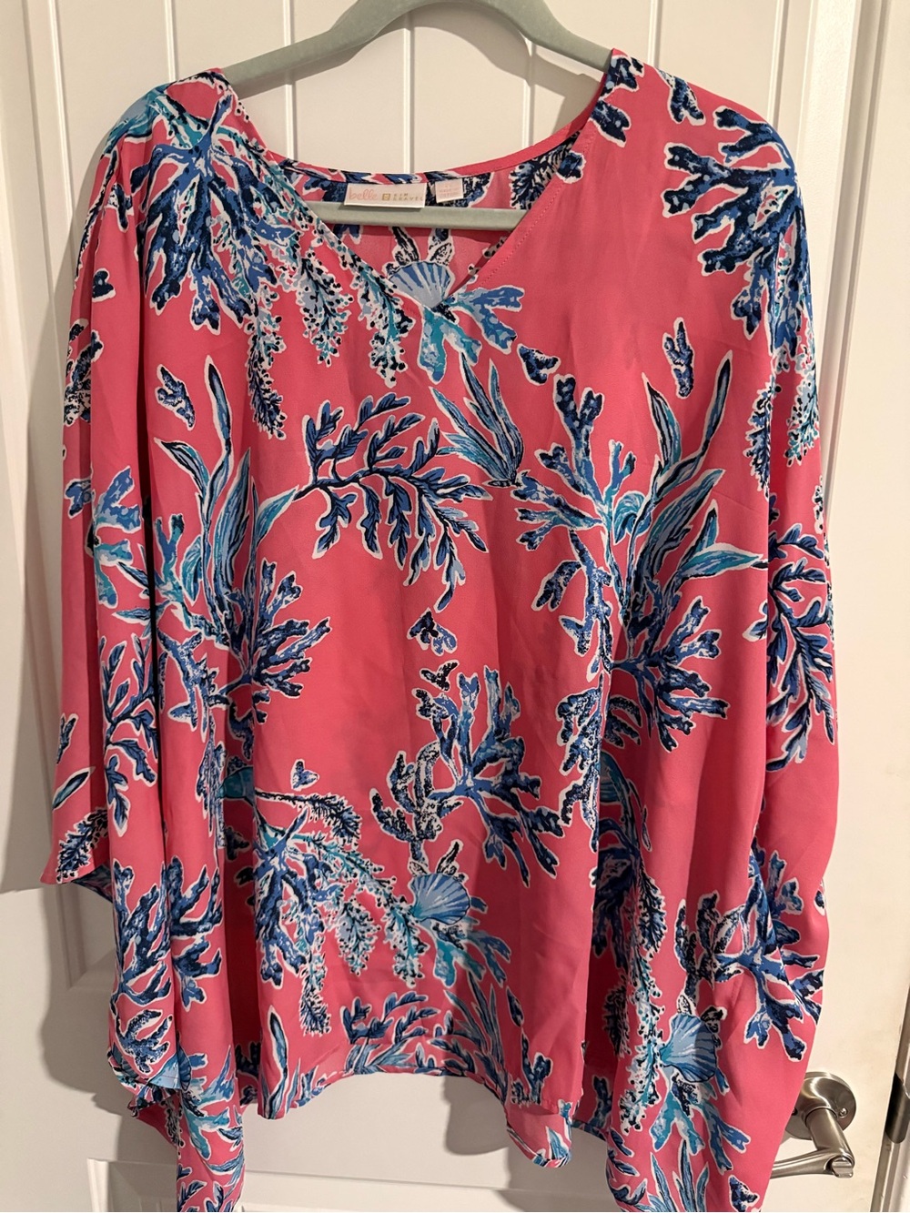 Belle by Kim Gravel Pink & Blue Floral Blouse — 2X